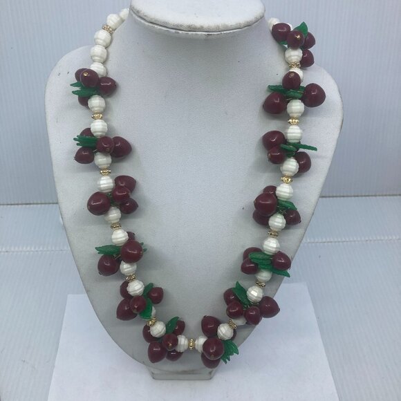 Vtg 1970 West Germany plastic fruits leaves chunky necklace - Picture 1 of 3